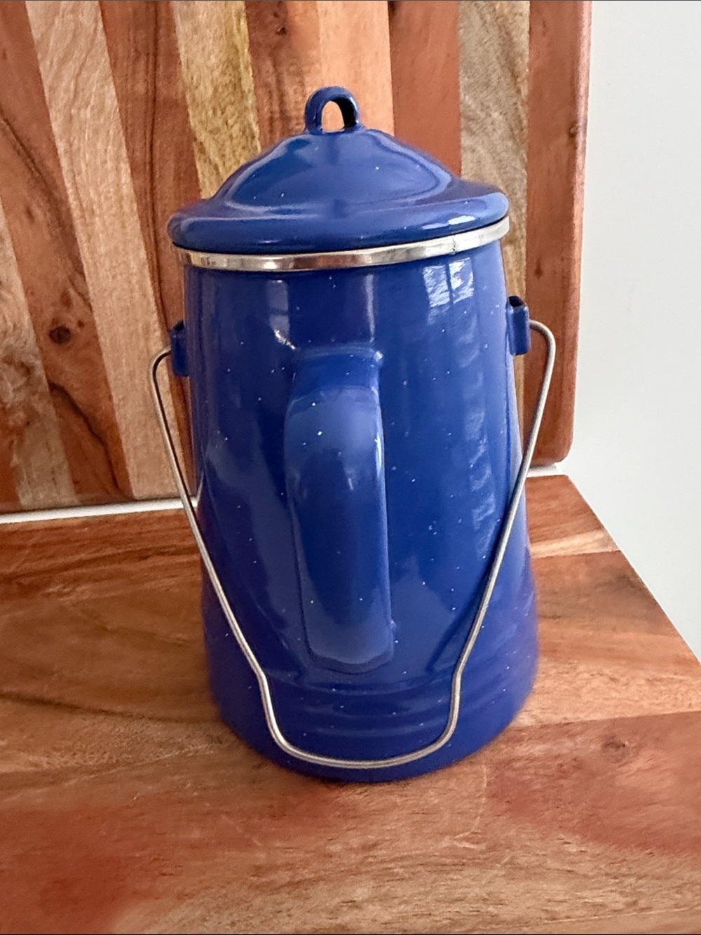 Blue Speckled Enamel Cowboy Camping Coffee Pot w/ Lid & Insert Made in Thailand - Picture 4 of 10